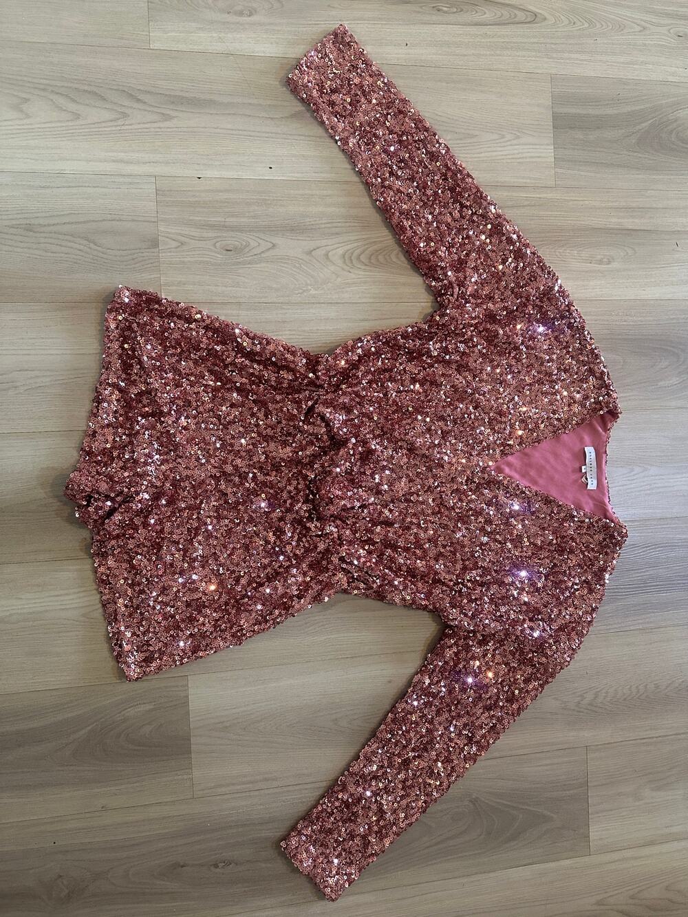 Endless Rose Rose Gold Sequin Romper Small Long Sleeve V-Neck Party Holiday
